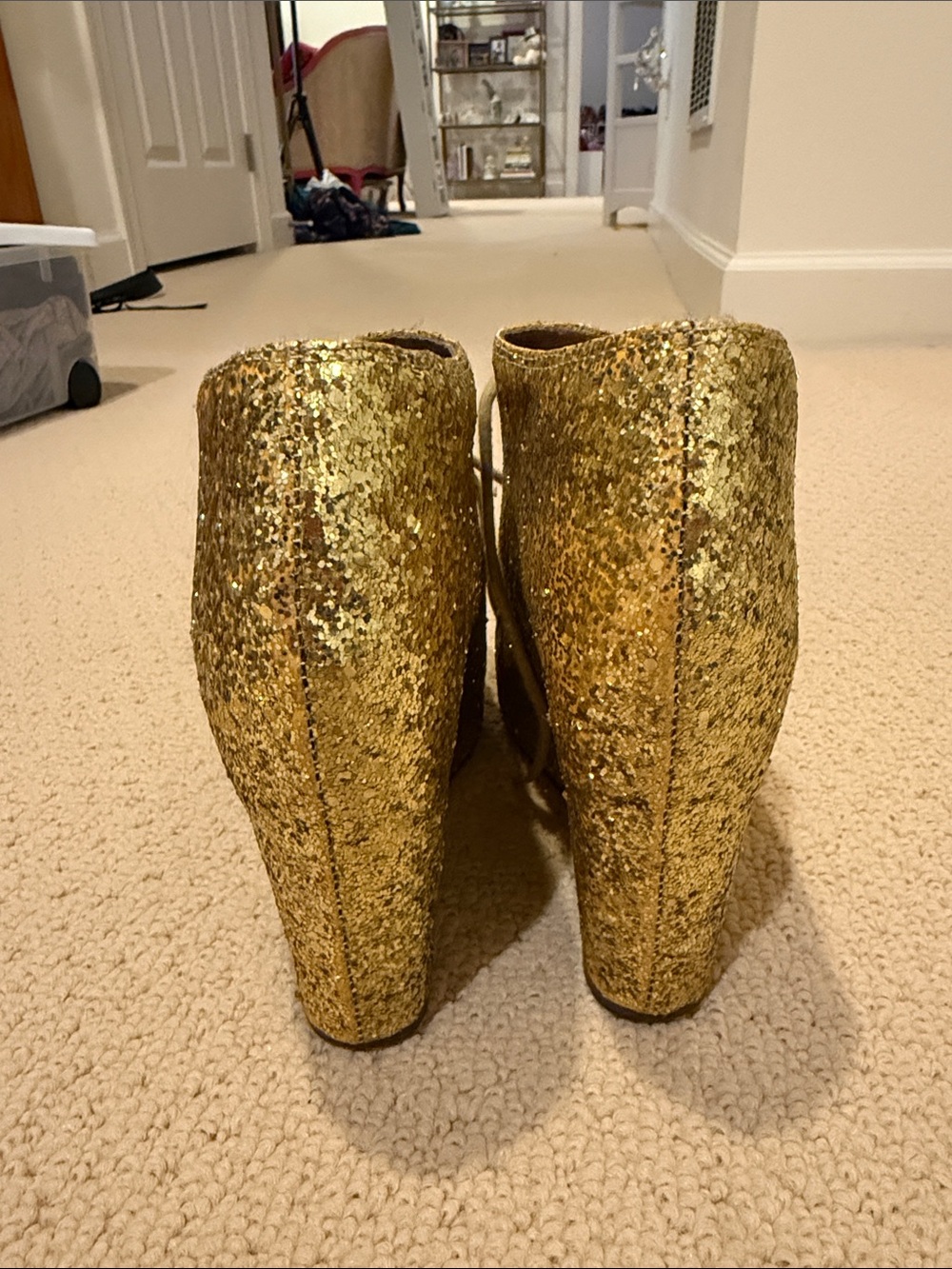 Jeffrey Campbell Gold Glitter Lace-Up Ankle Boots - Picture 2 of 7
